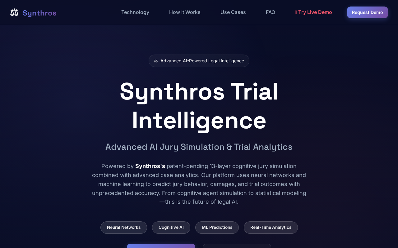 Synthros Trial Intelligence | Advanced AI-Powered Jury Simulation & Case Analytics